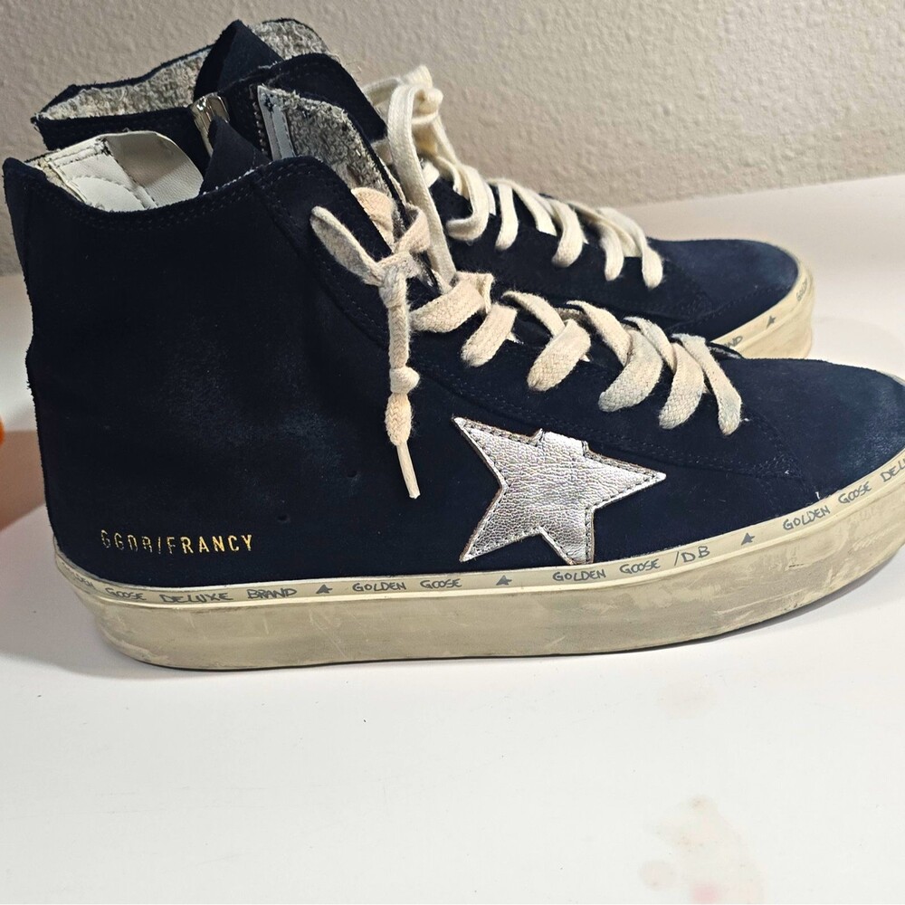 Golden Goose Francy Men's High Top Sneakers Black Silver Star Lace Up Zip